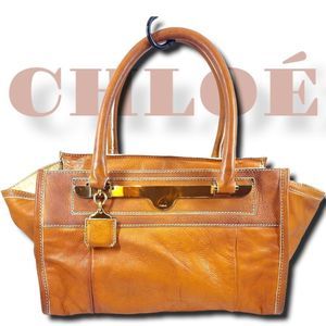 Authentic Chloé Tan Distressed Large Leather Tote